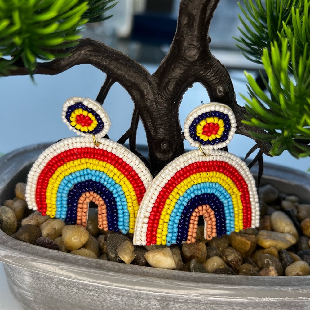 Colorful Beaded Rainbow Earrings for Kids